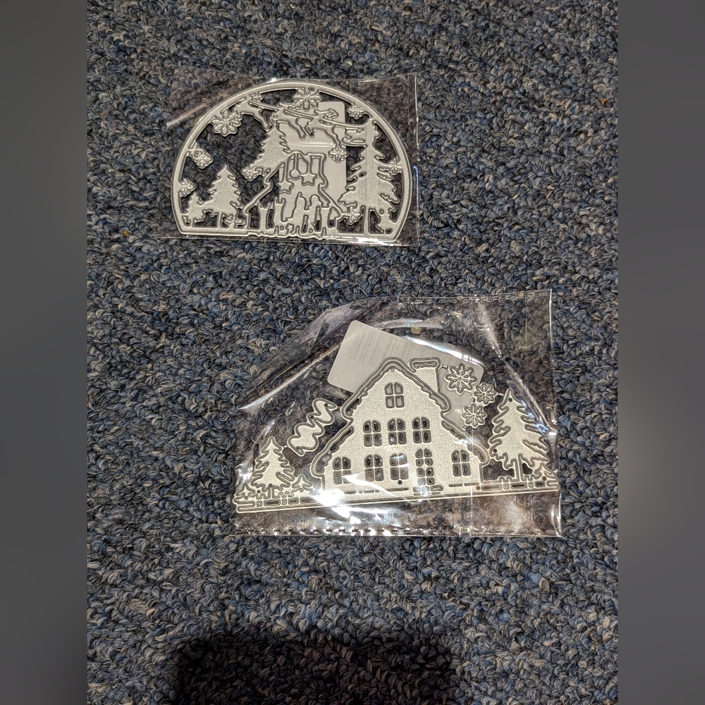 Brand New 2 Pcs Christmas Silver Metal Die Cut Set For Diy Projects